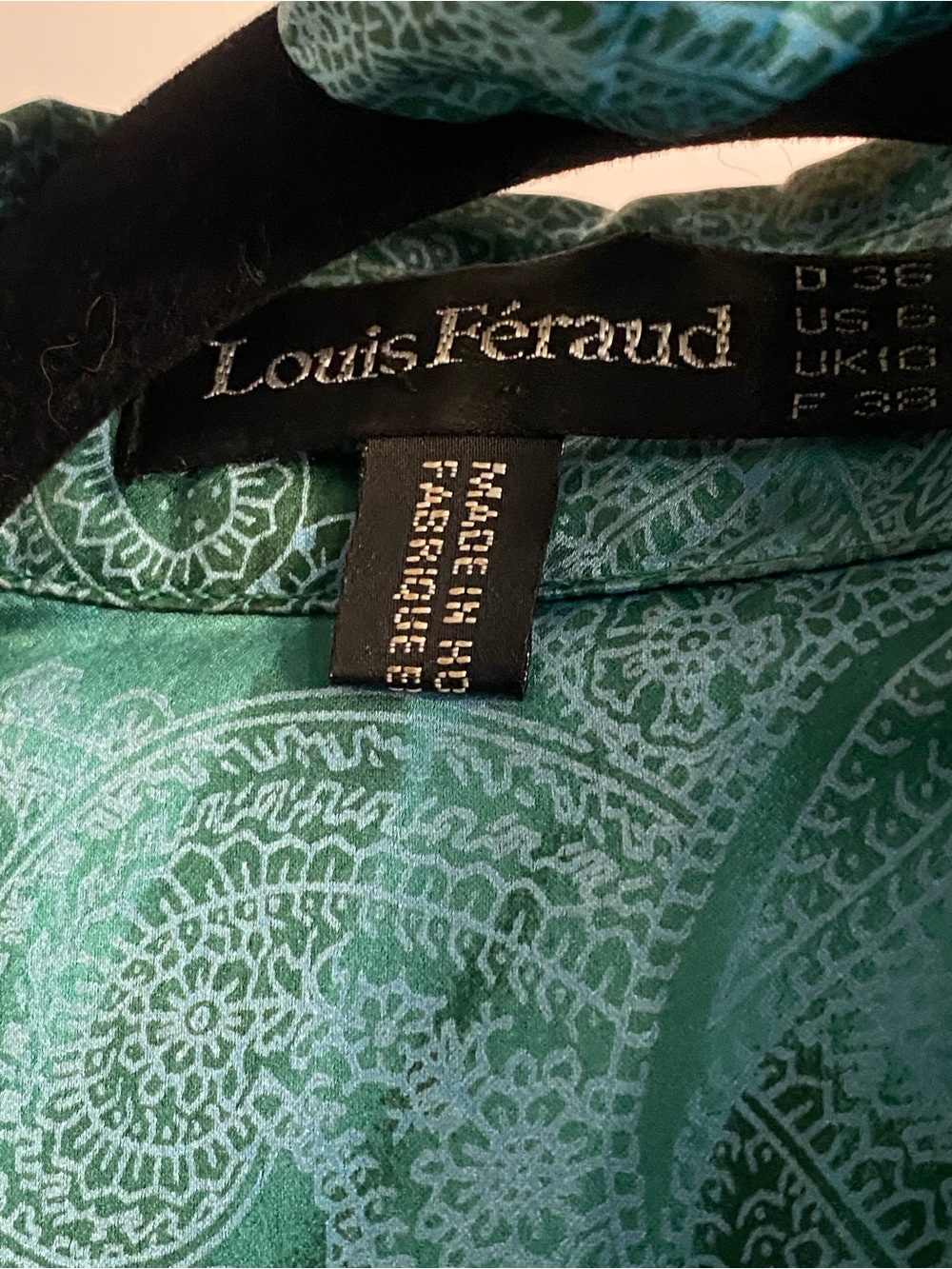 Louis Feraud Teal Paisley Tie-Neck Blouse 6 - Picture 3 of 3